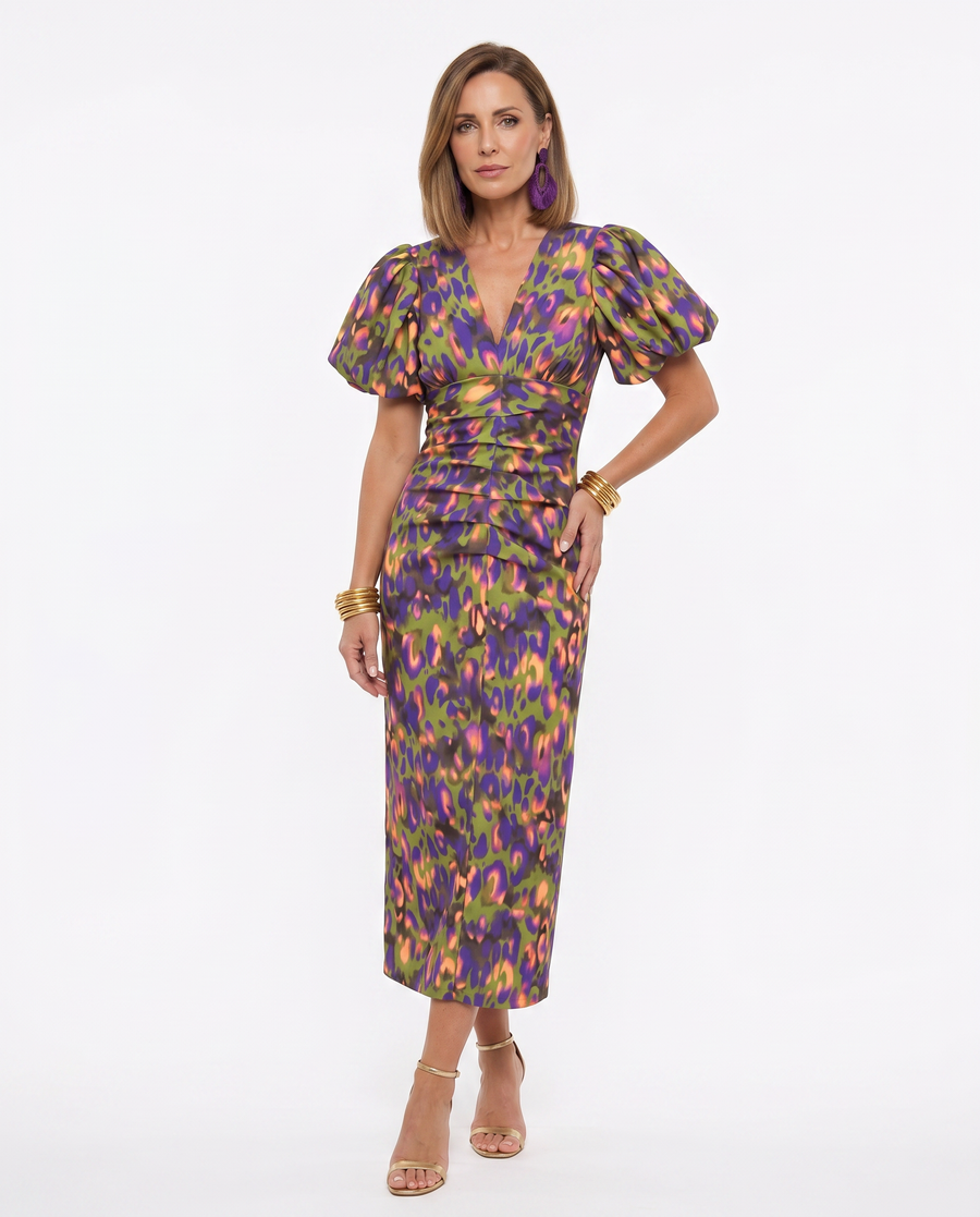 Women's Lightweight Vibrant Printed Dress | Elegant Flattering Cocktail Attire view 6