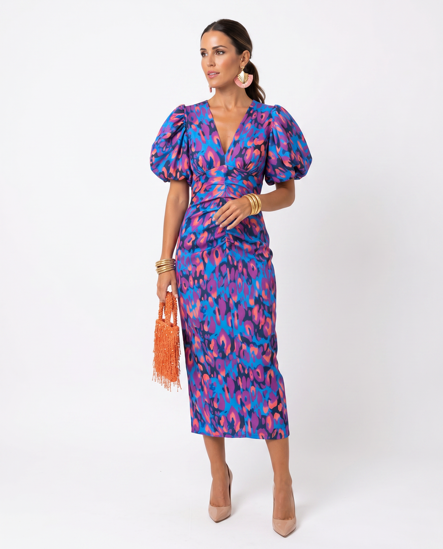 Women's Lightweight Vibrant Printed Dress | Elegant Flattering Cocktail Attire view 5