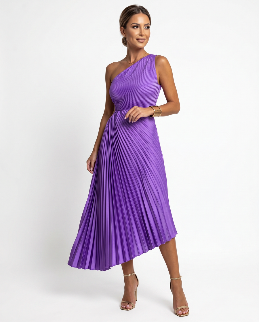 Women's Chic Asymmetrical Midi Dress | Elegant One-Shoulder Evening Gown view 2
