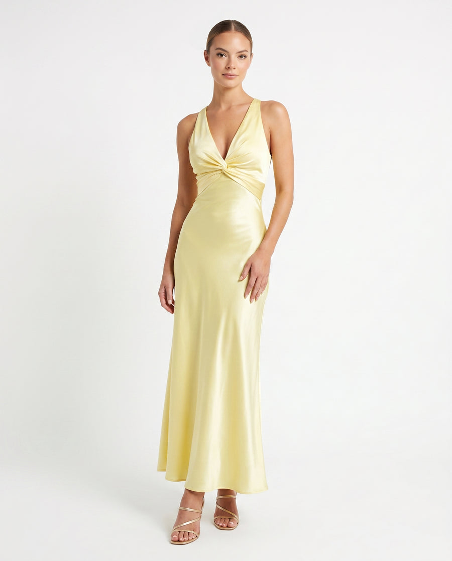 Women's Lustrous V-Neck Maxi Dress | Elegant Bow-Back Formal Gown view 1