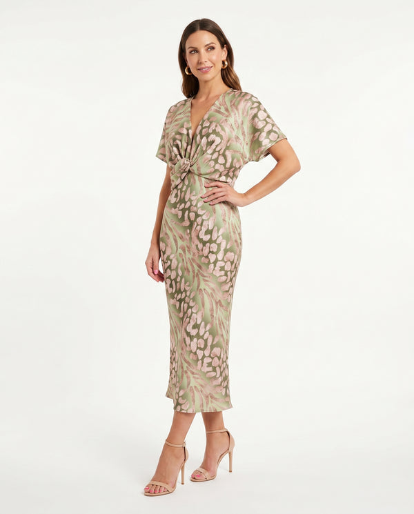 Women's Luxurious Satin Midi Dress | Elegant A-Line Wedding Guest Gown