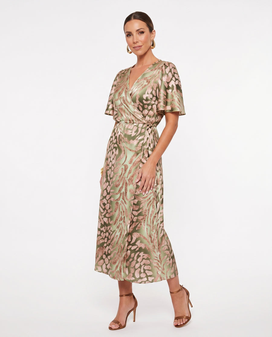 Women's Luxurious Satin Midi Dress | Elegant A-Line Wedding Guest Gown view 2
