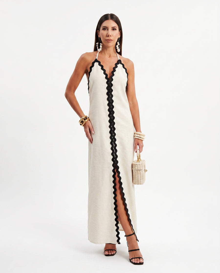 Women's Flowing Fabric Maxi Dress | Elegant Long Sleeve Formal Dress for Wedding Guests view 3