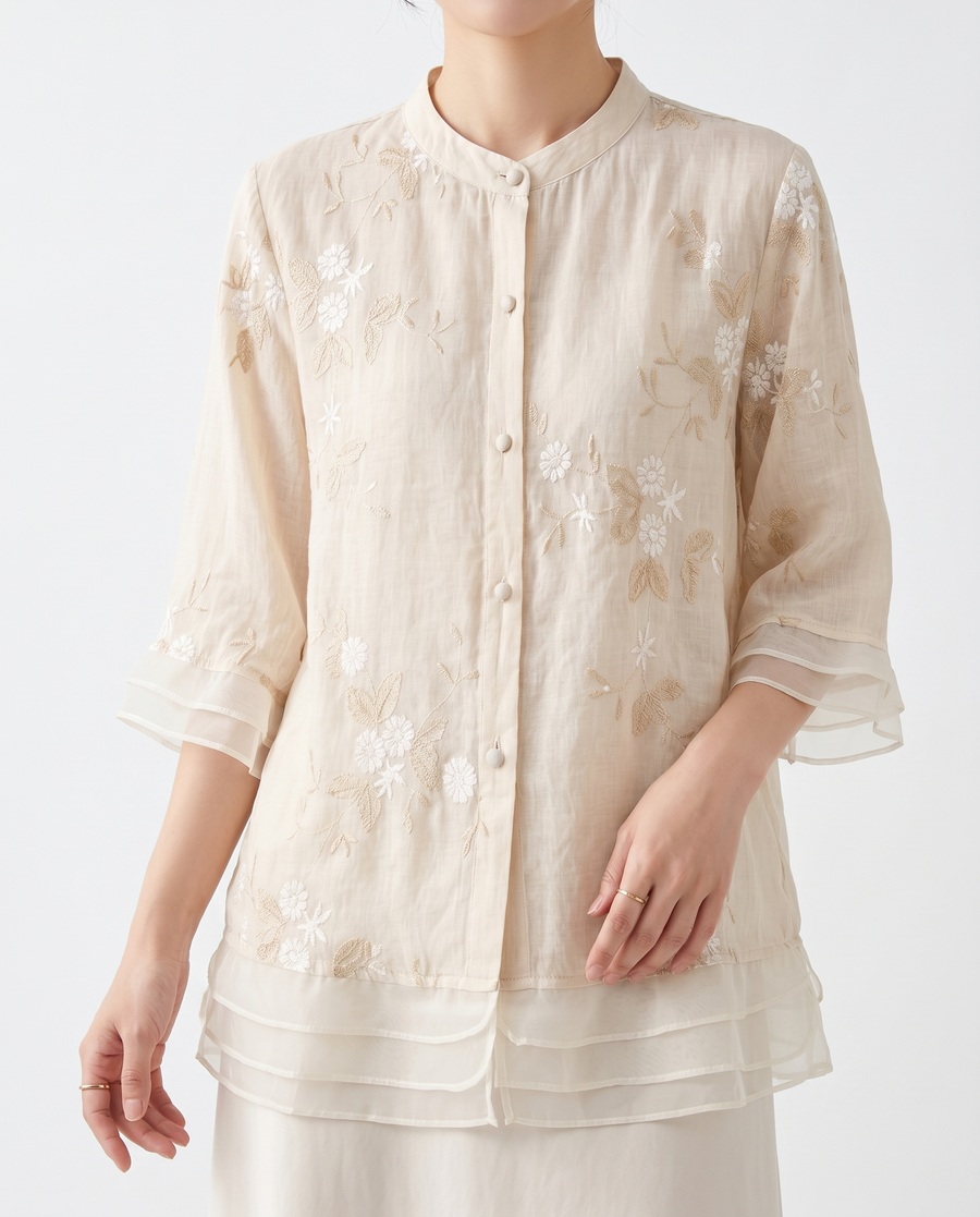 Dondi | Women's Breathable Cotton Blouse | Elegant Floral Embroidery Summer Top view 2