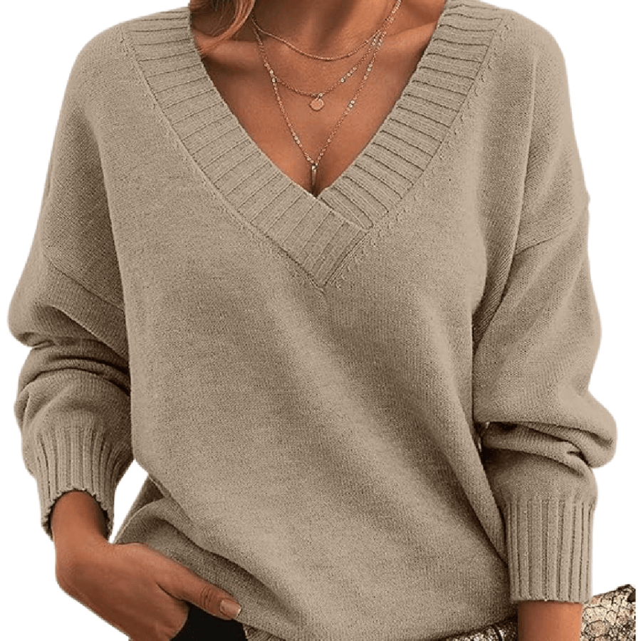 Cassandra | Oversized V-Neck Sweater with Ribbed Trim view 1