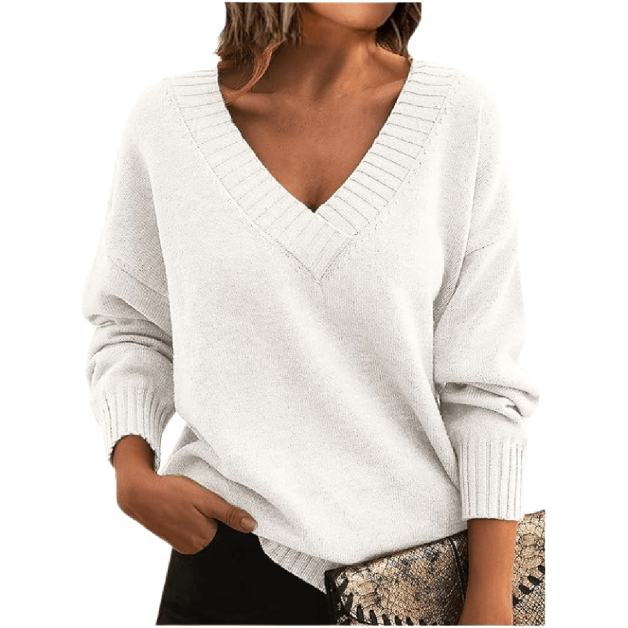 Cassandra | Oversized V-Neck Sweater with Ribbed Trim view 2