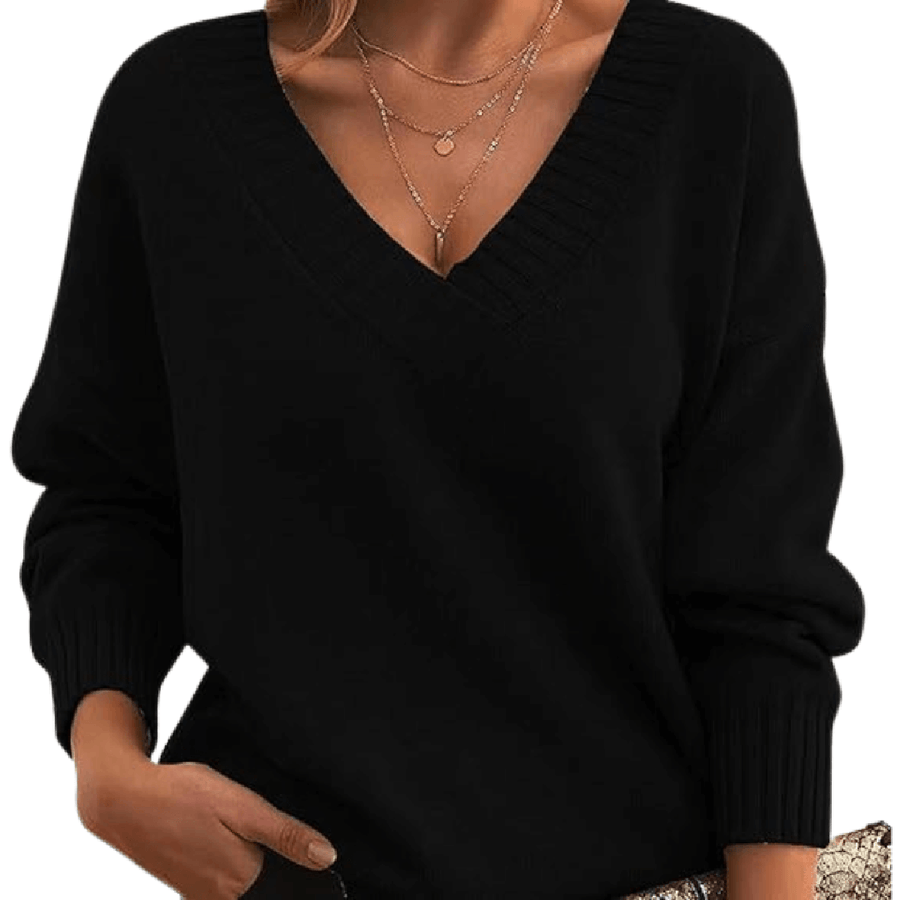 Cassandra | Oversized V-Neck Sweater with Ribbed Trim view 3