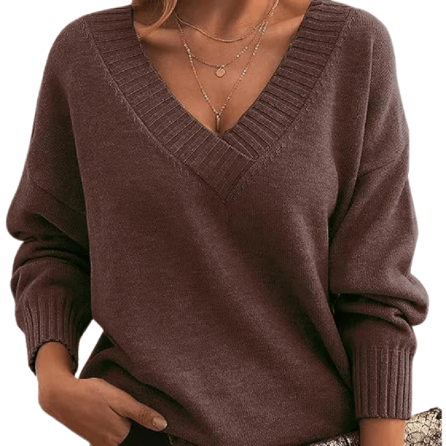 Cassandra | Oversized V-Neck Sweater with Ribbed Trim view 4