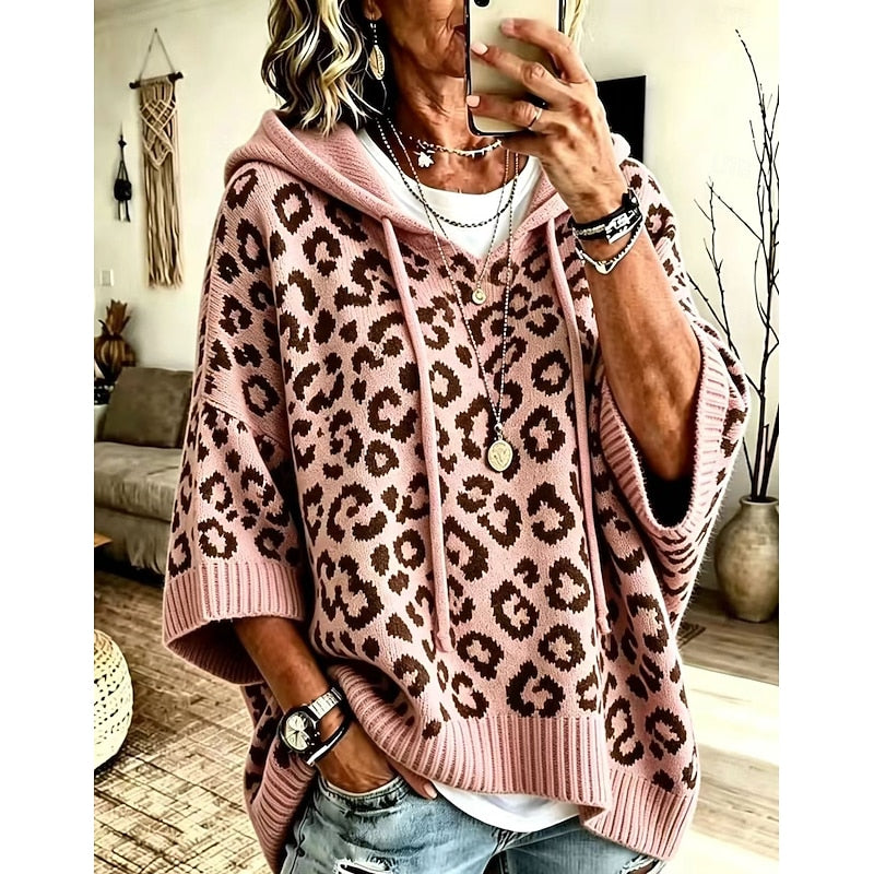 Marlena | Women's Animal Print Hooded Sweater – Oversized Knit Pullover view 4