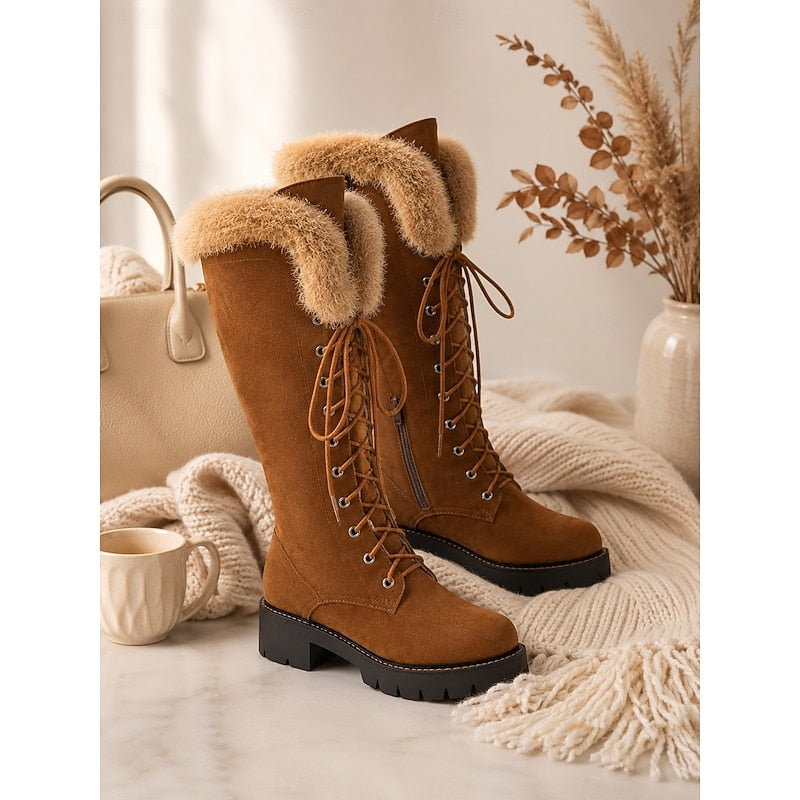 Aurelia | Women's Winter Boots – Lace Up Knee High Plush Cuff Snow Boots view 4