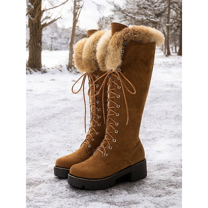 Aurelia | Women's Winter Boots – Lace Up Knee High Plush Cuff Snow Boots