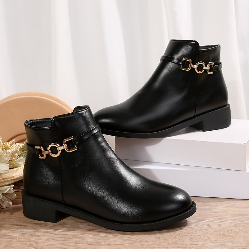 Gwyneth | Black Ankle Boots with Gold Chain