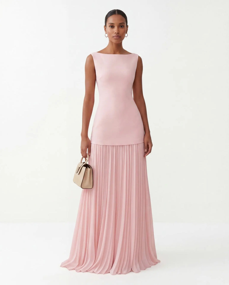 Maria | Boat-Neck Pleated Maxi Dress view 2