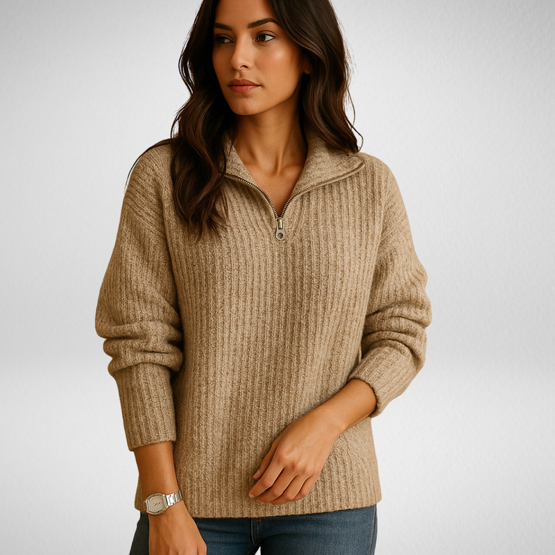 Ida | Women's Winter Sweater – Half-Zip Ribbed