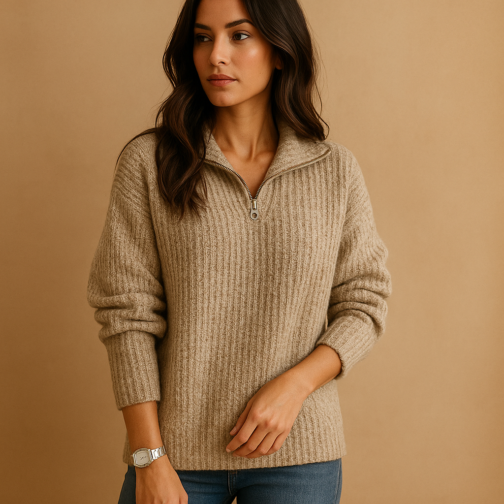 Ida | Women's Winter Sweater – Half-Zip Ribbed