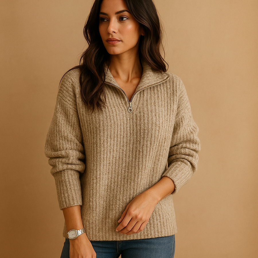 Ida | Women's Winter Sweater – Half-Zip Ribbed view 2