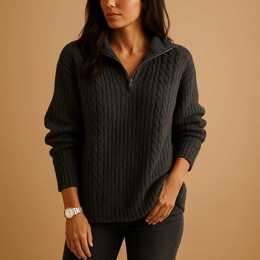 Ida | Women's Winter Sweater – Half-Zip Ribbed view 3