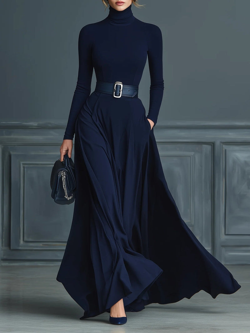 Nyla | Knit Turtleneck Maxi Dress with Belt
