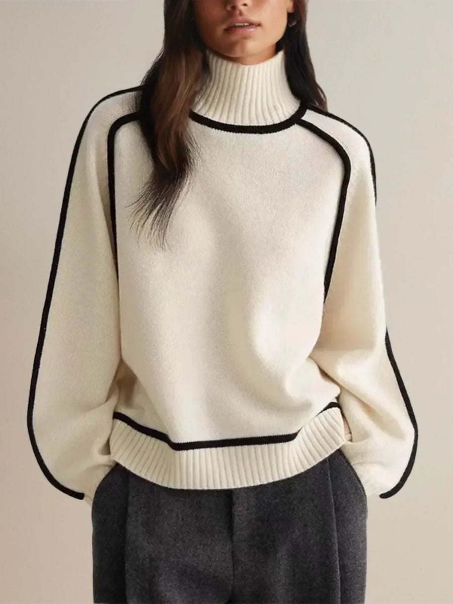 Clarissa | Women's Winter Sweater – Turtleneck with Contrast Piping, Brown view 5