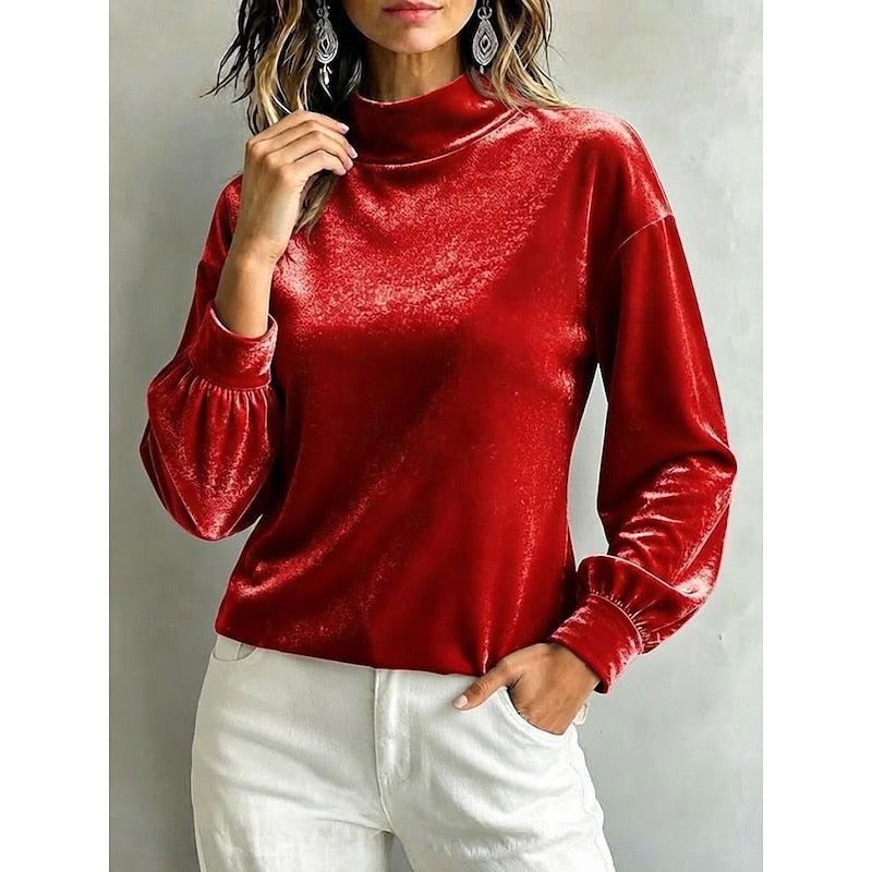 Clarice | Women's Mock Neck Blouse – Elegant Long Sleeve Work Top view 4