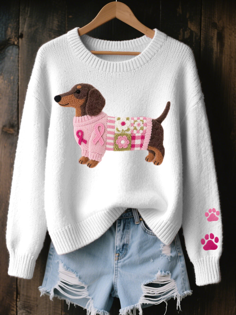 Marnie | Women's Winter Sweater – Dachshund Graphic view 3