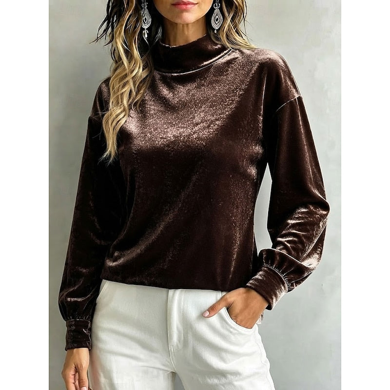Clarice | Women's Mock Neck Blouse – Elegant Long Sleeve Work Top view 3