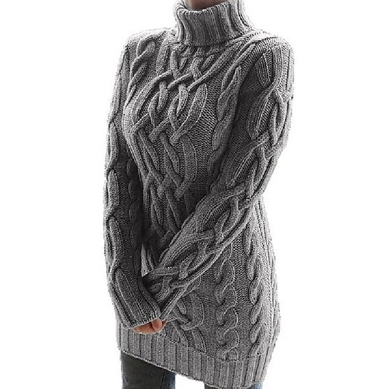 Thea | Women's Turtleneck Sweater Dress – Cable Knit Long Sleeve Midi Dress view 6