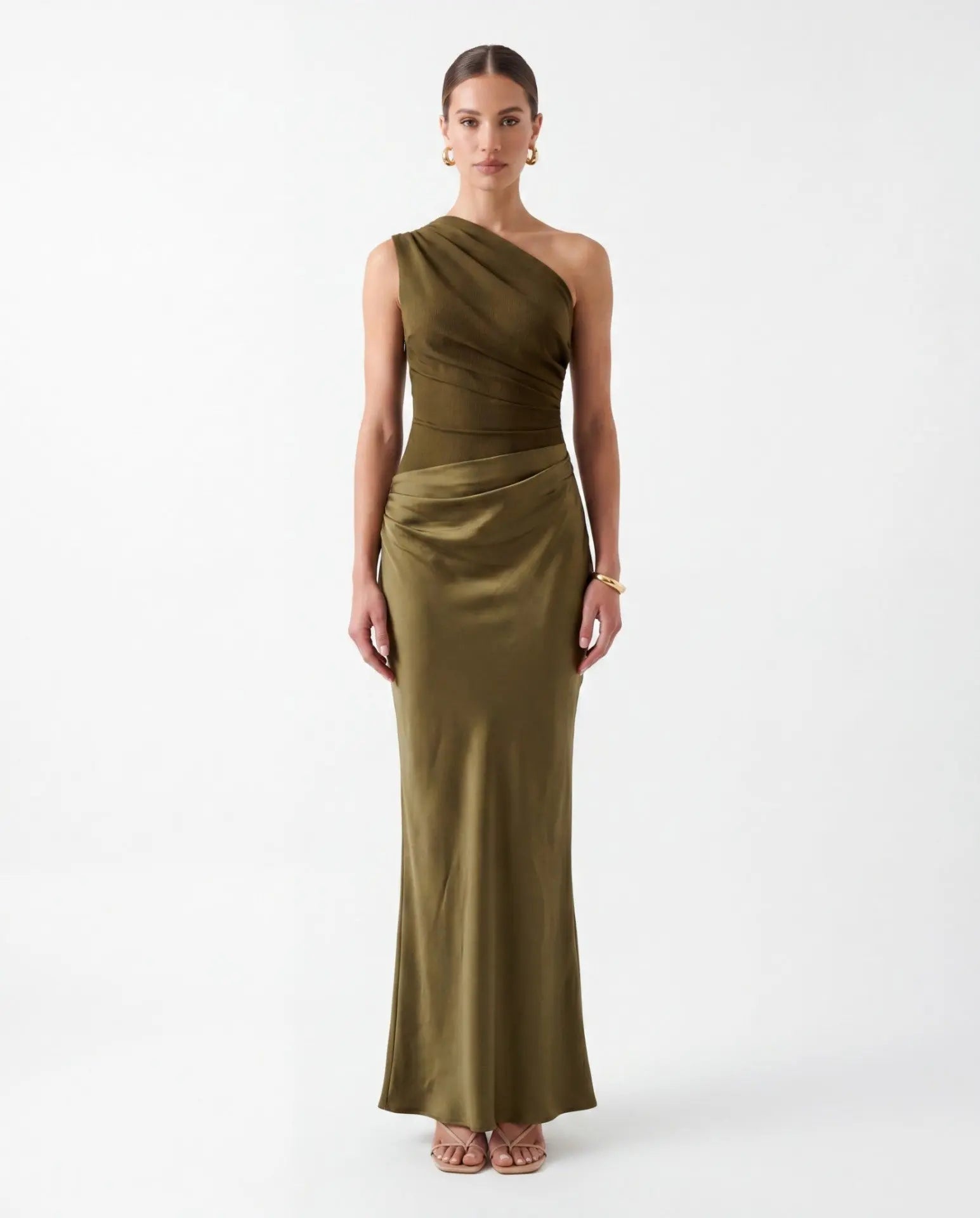 Olivia olive satin dress