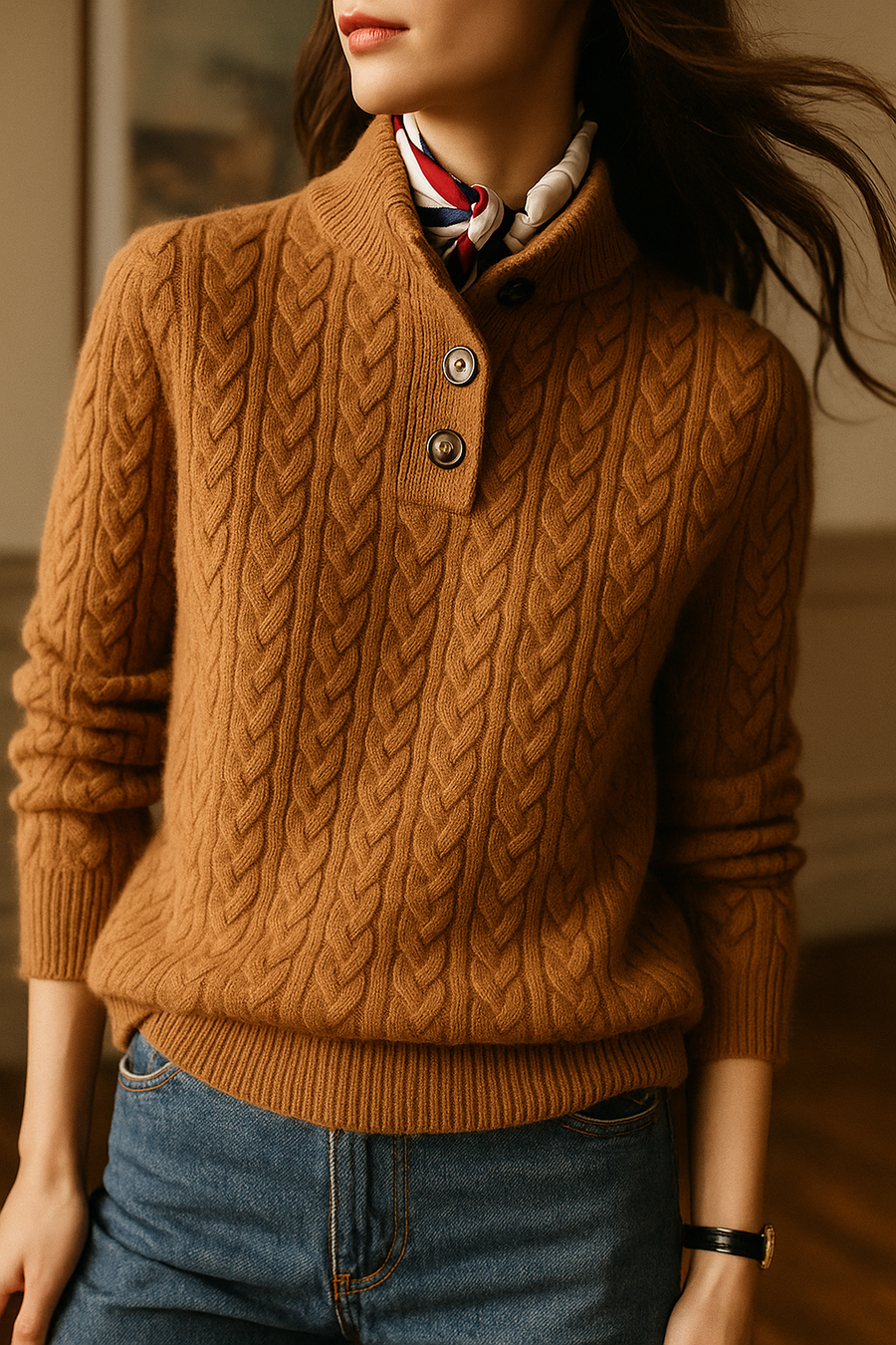 Ophelia | Button-Up Cable Knit Sweater for Women view 2