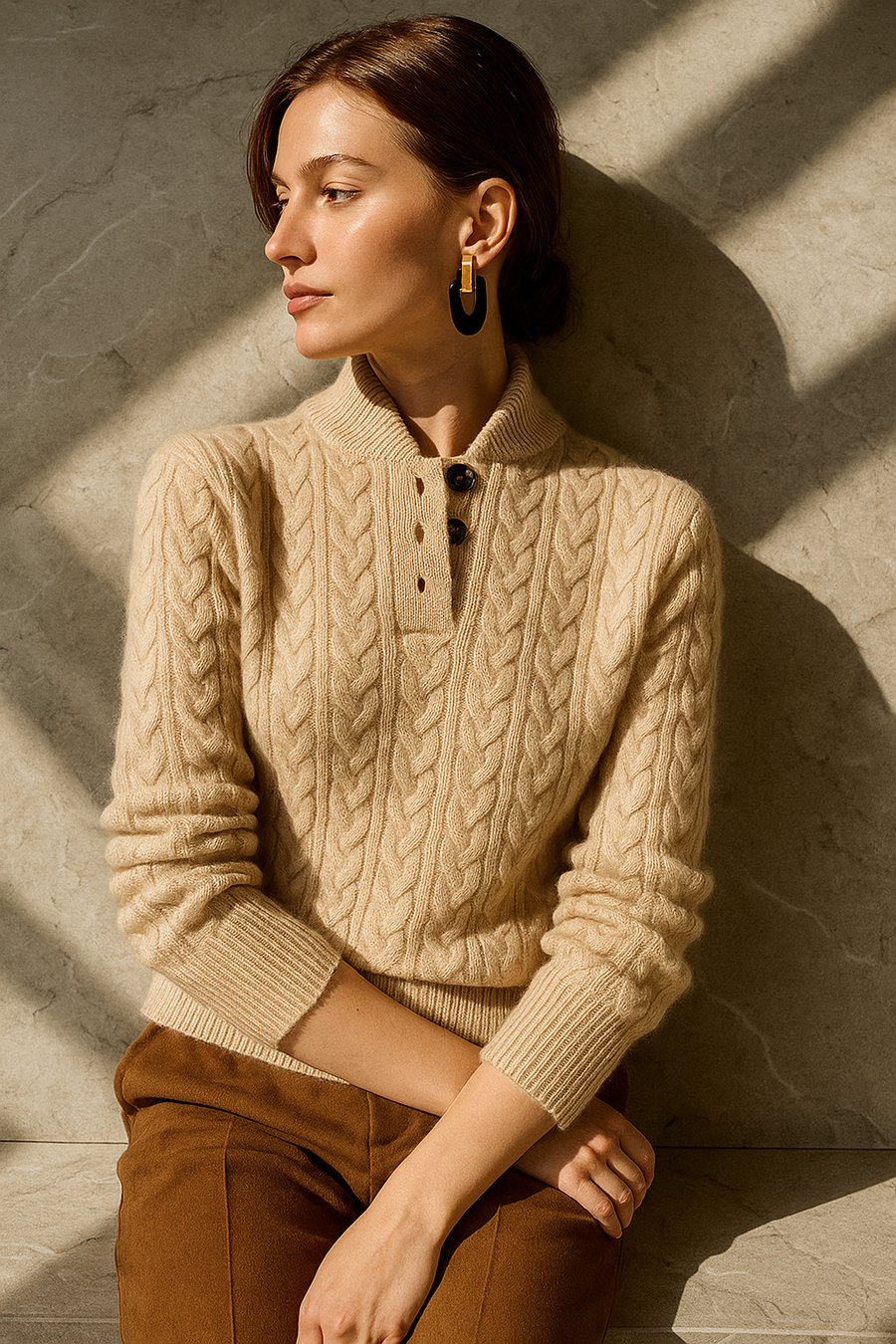 Ophelia | Button-Up Cable Knit Sweater for Women view 11