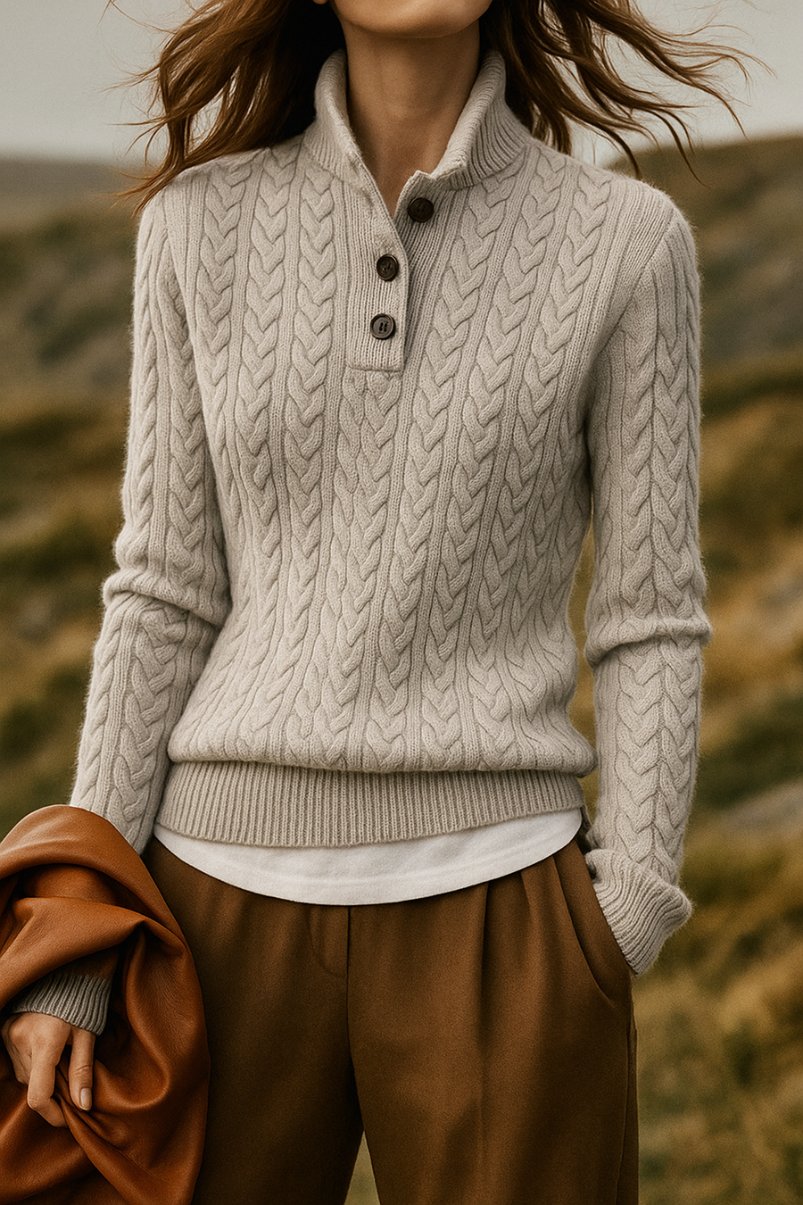 Ophelia | Button-Up Cable Knit Sweater for Women view 12