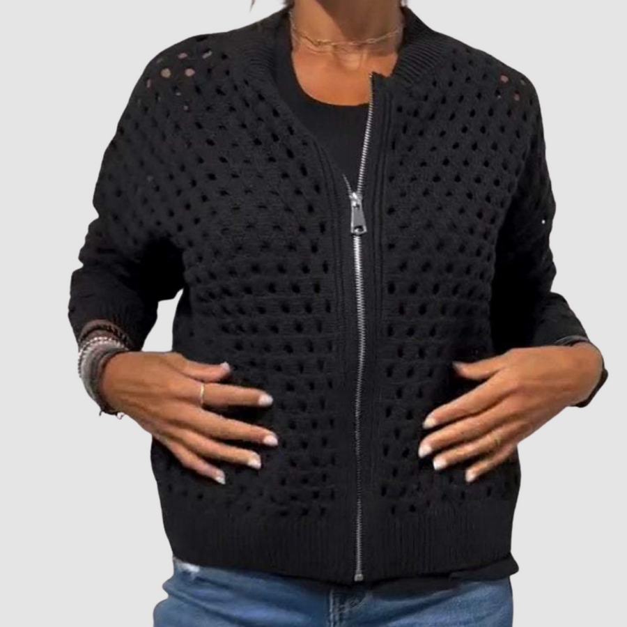 Regina | Women's Winter Cardigan – Hollow Knit Zip-Up view 2