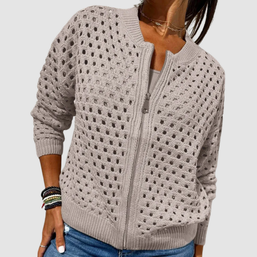 Regina | Women's Winter Cardigan – Hollow Knit Zip-Up view 4