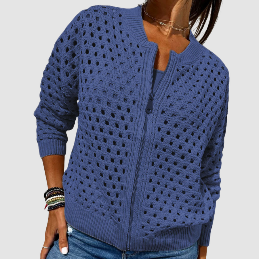Regina | Women's Winter Cardigan – Hollow Knit Zip-Up view 5