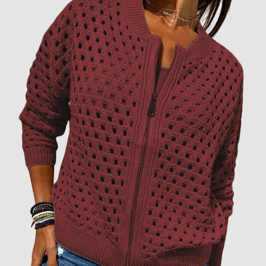Regina | Women's Winter Cardigan – Hollow Knit Zip-Up view 6