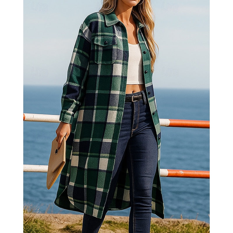 Linnea | Women's Plaid Coat – Longline Checked Winter Coat view 5