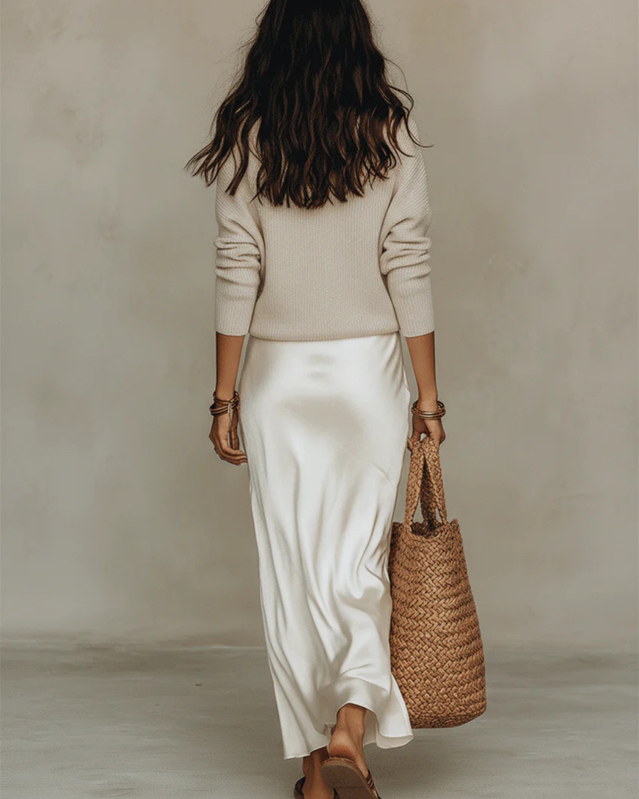 Filomena | Knit Sweater & Satin Midi Dress Set view 9