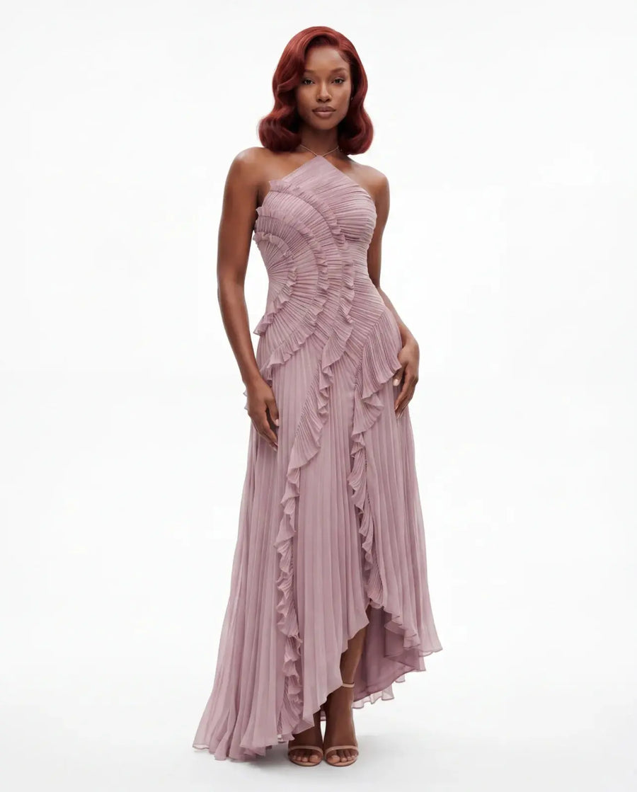 Anna | One-Shoulder Pleated Ruffle Maxi Dress view 1