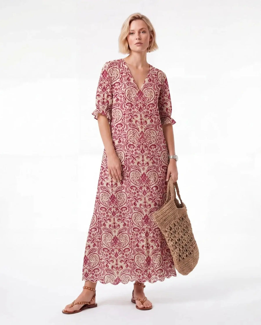 Luna | Boho Ikat V-Neck Maxi Dress view 3