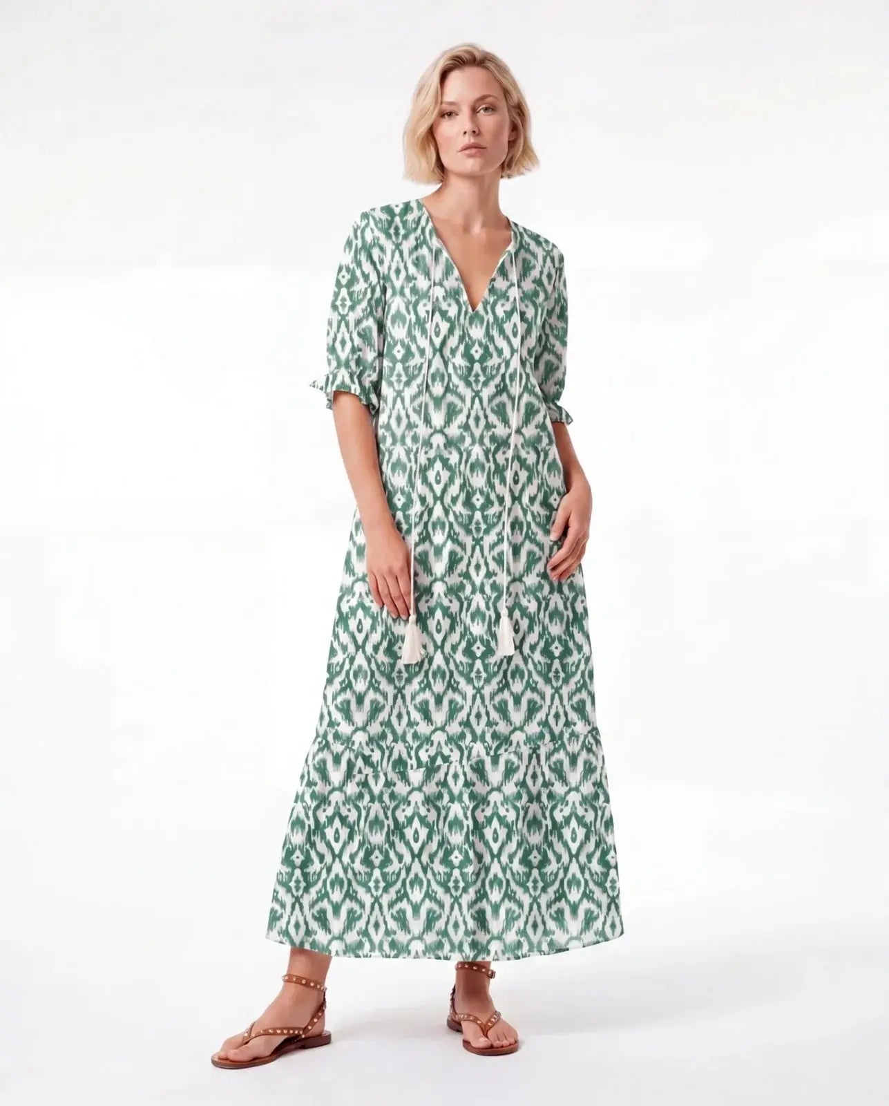Luna sage green ikat dress