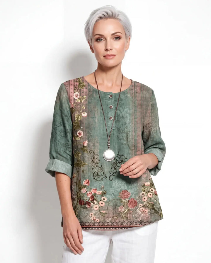Nancy sage floral blouse