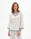 Helen | Pattern V-Neck Linen Blouse