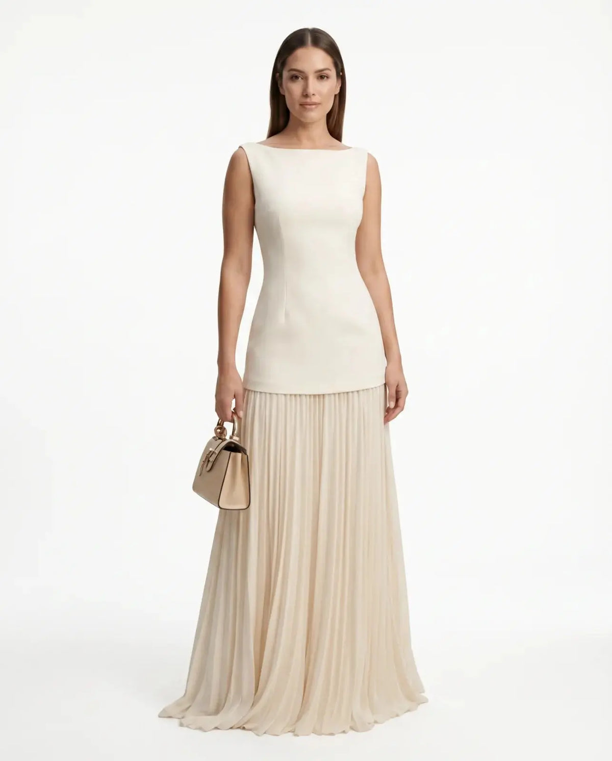 Maria | Boat-Neck Pleated Maxi Dress