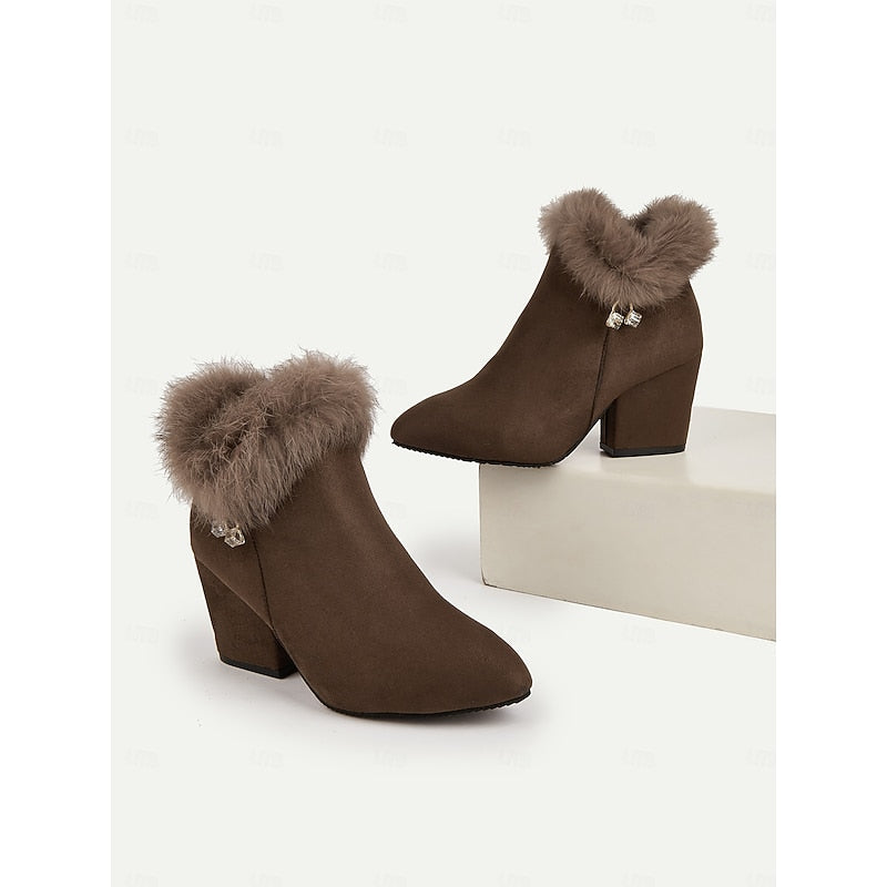 Claire | Women's Fur Trim Ankle Boots – Block Heel Winter Booties view 9