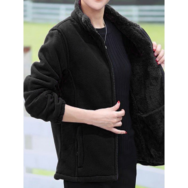 Marjorie | Women's Plus Size Winter Jacket – Stand Collar Cozy Fleece Coat view 2