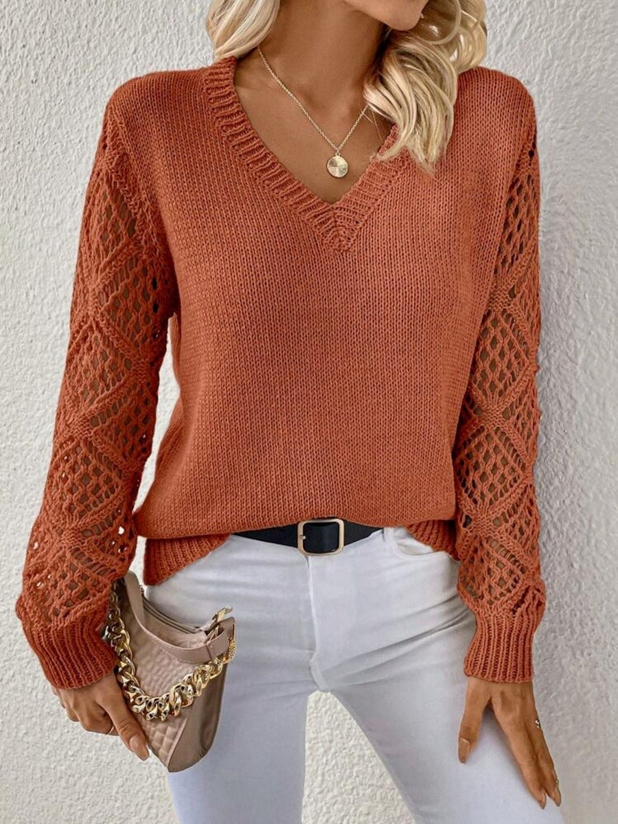 Magnolia | Women's Winter Sweater – V-Neck Crochet Sleeve view 3
