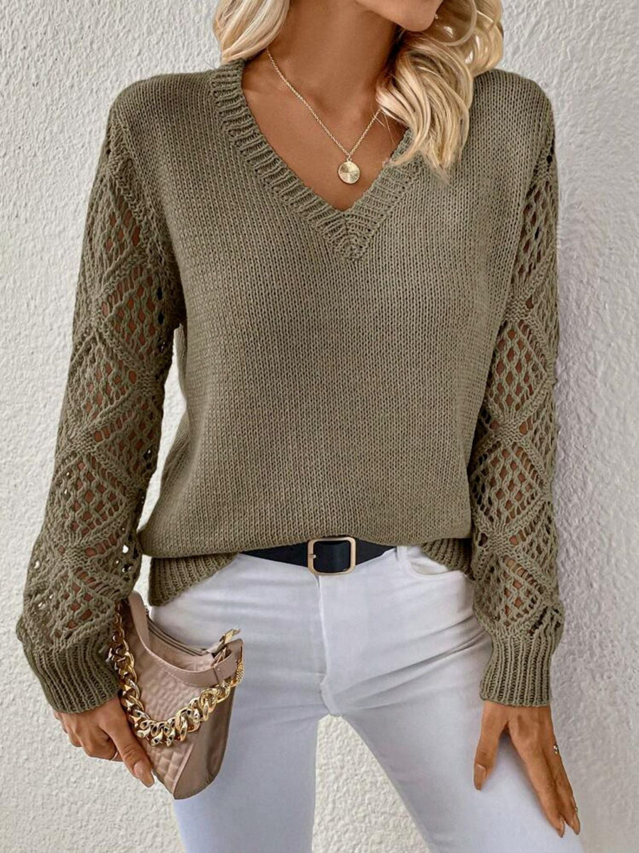 Magnolia | Women's Winter Sweater – V-Neck Crochet Sleeve view 5