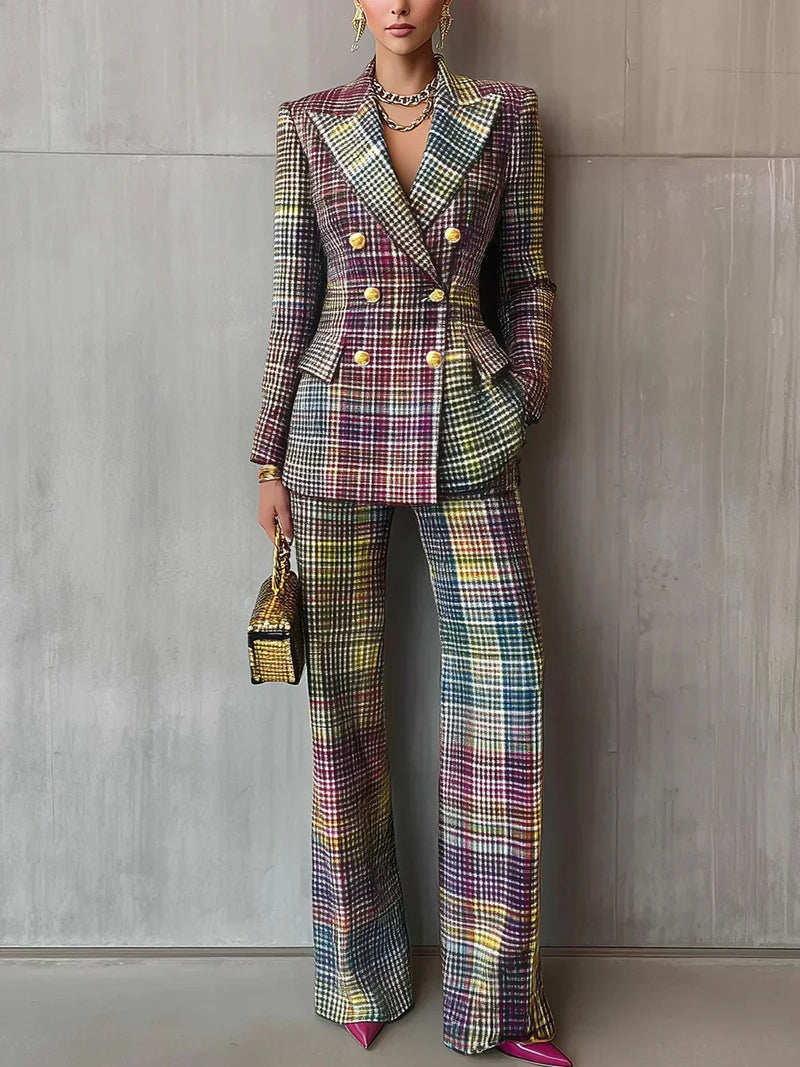 Yolanda | Plaid Double-Breasted Suit Set