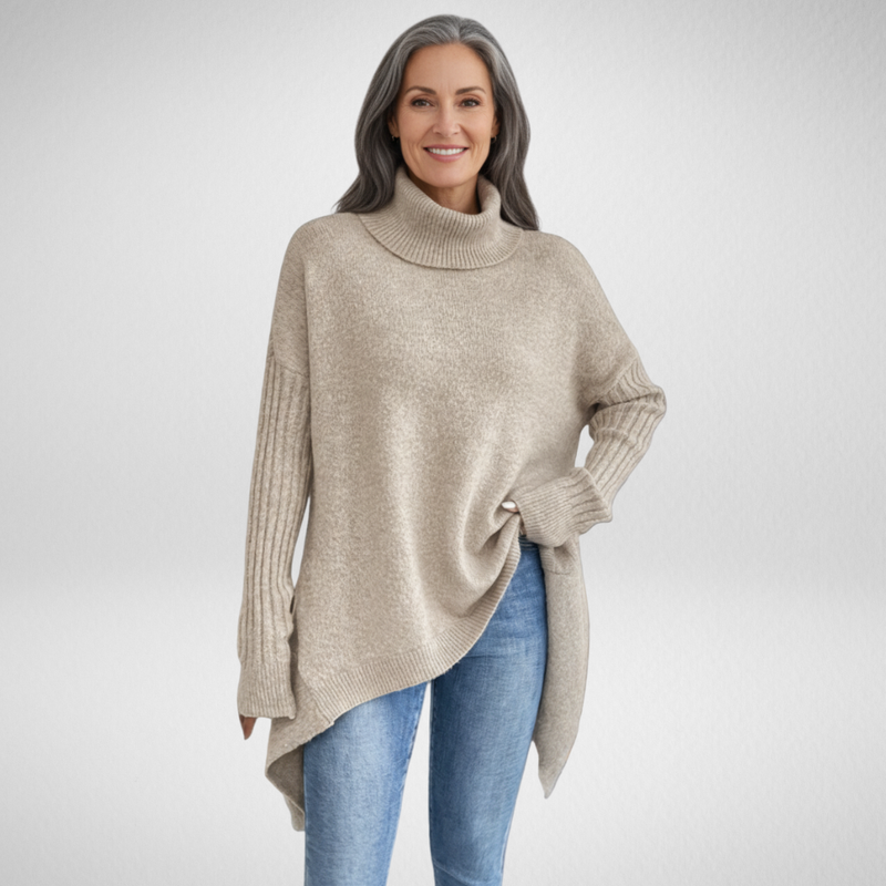Laurel | Women's Winter Sweater – Oversized Turtleneck, Beige