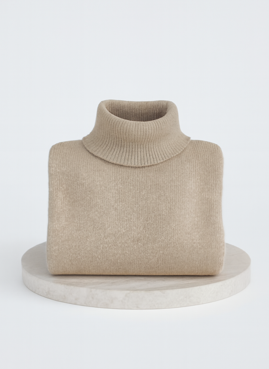 Laurel | Women's Winter Sweater – Oversized Turtleneck, Beige view 4